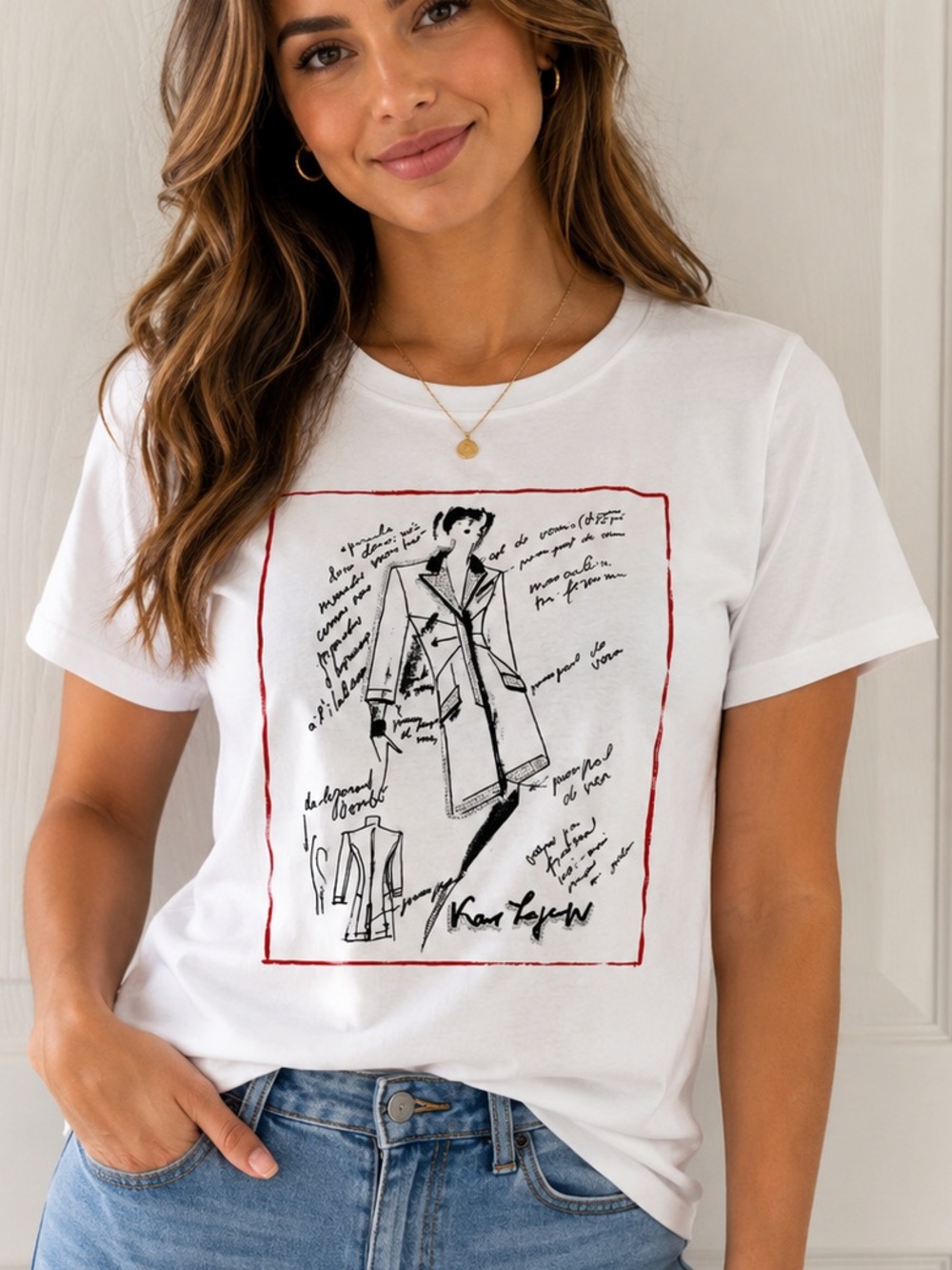 Karl Lagerfeld White Graphic Top Women Size Large New With Tag